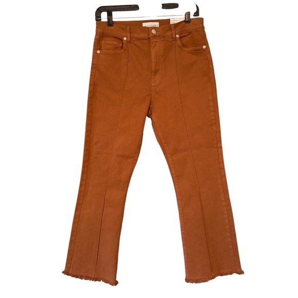 NWT, LOFT Pintucked Frayed High Rise Kick Crop Jeans in Cocoa Powder, Sz 4/27 - Picture 3 of 16